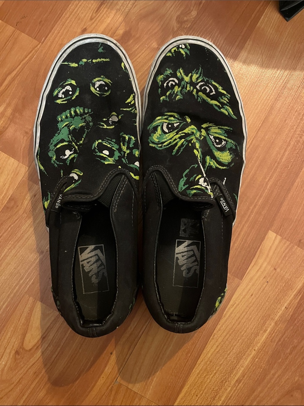 Vans Black Slip-On Sneakers with Eyes in the Dark Size M 10.5 W 12